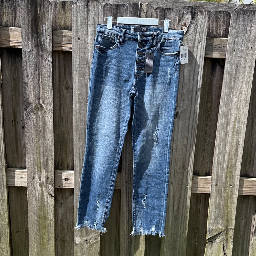 Kut from the Kloth Faded Blue Distressed Cropped Jeans